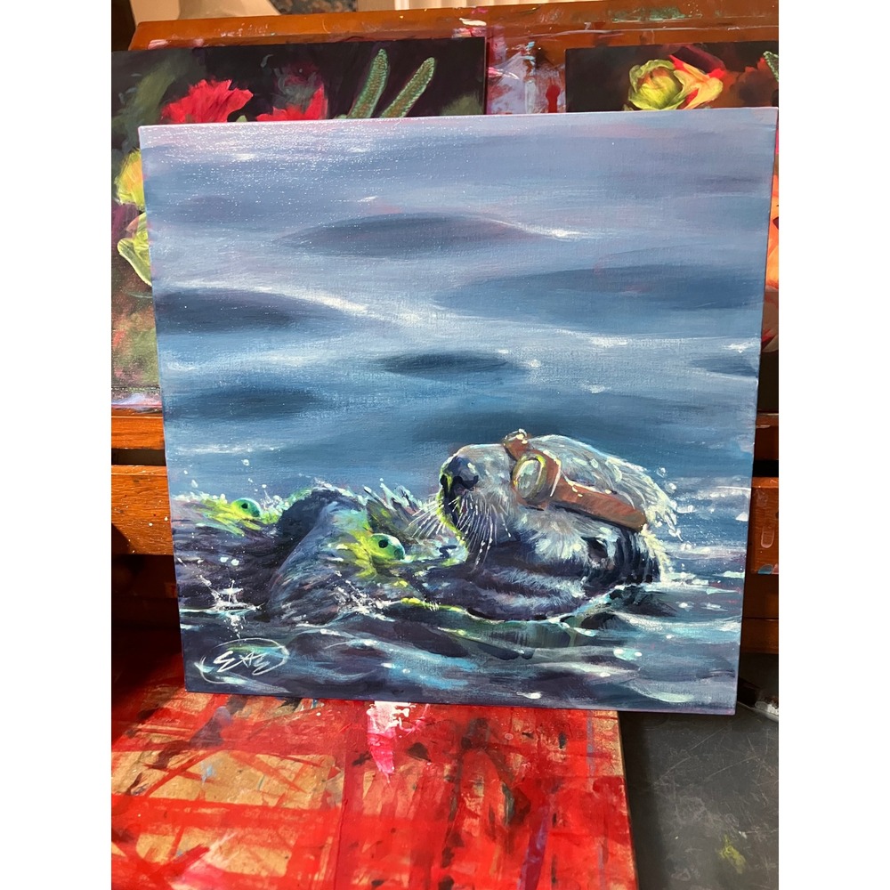 Artettina Original Sea Otter Painting Goggles ocean surrealism ladybugs USA - Picture 2 of 8